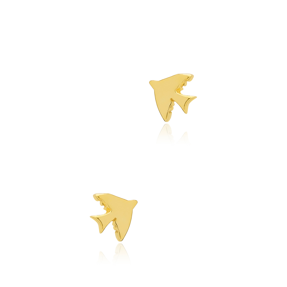 Plain Swallow Bird Design Stud Earrings Handcrafted 925 Sterling Silver Jewelry
