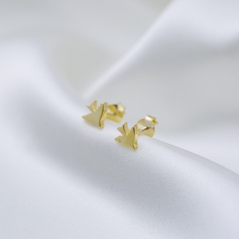 Plain Swallow Bird Design Stud Earrings Handcrafted 925 Sterling Silver Jewelry