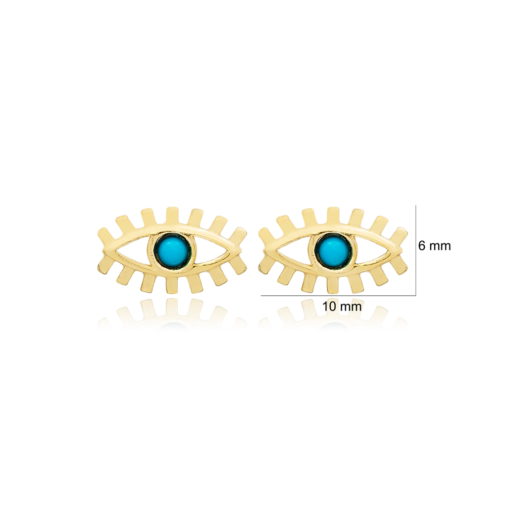 Eye Design Turquoise Stone Stud Earrings 925 Sterling Silver Jewelry
