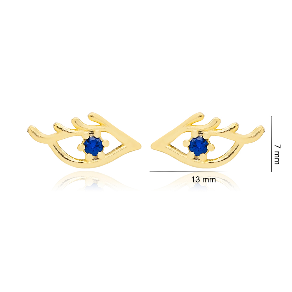 Sapphire Stone Evil Eye Shape Stud Earrings 925 Sterling Silver Jewelry