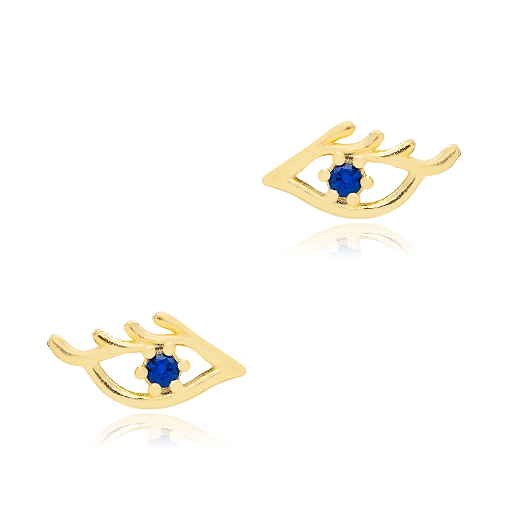 Sapphire Stone Evil Eye Shape Stud Earrings 925 Sterling Silver Jewelry