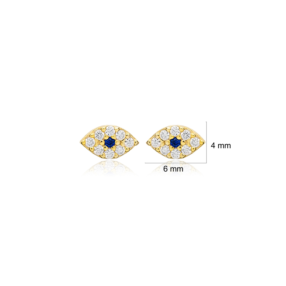 Evil Eye Design Popular Stud Earrings Turkish 925 Sterling Silver Jewelry