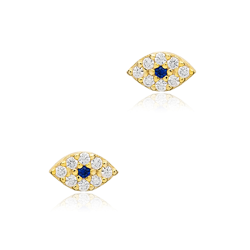 Evil Eye Design Popular Stud Earrings Turkish 925 Sterling Silver Jewelry