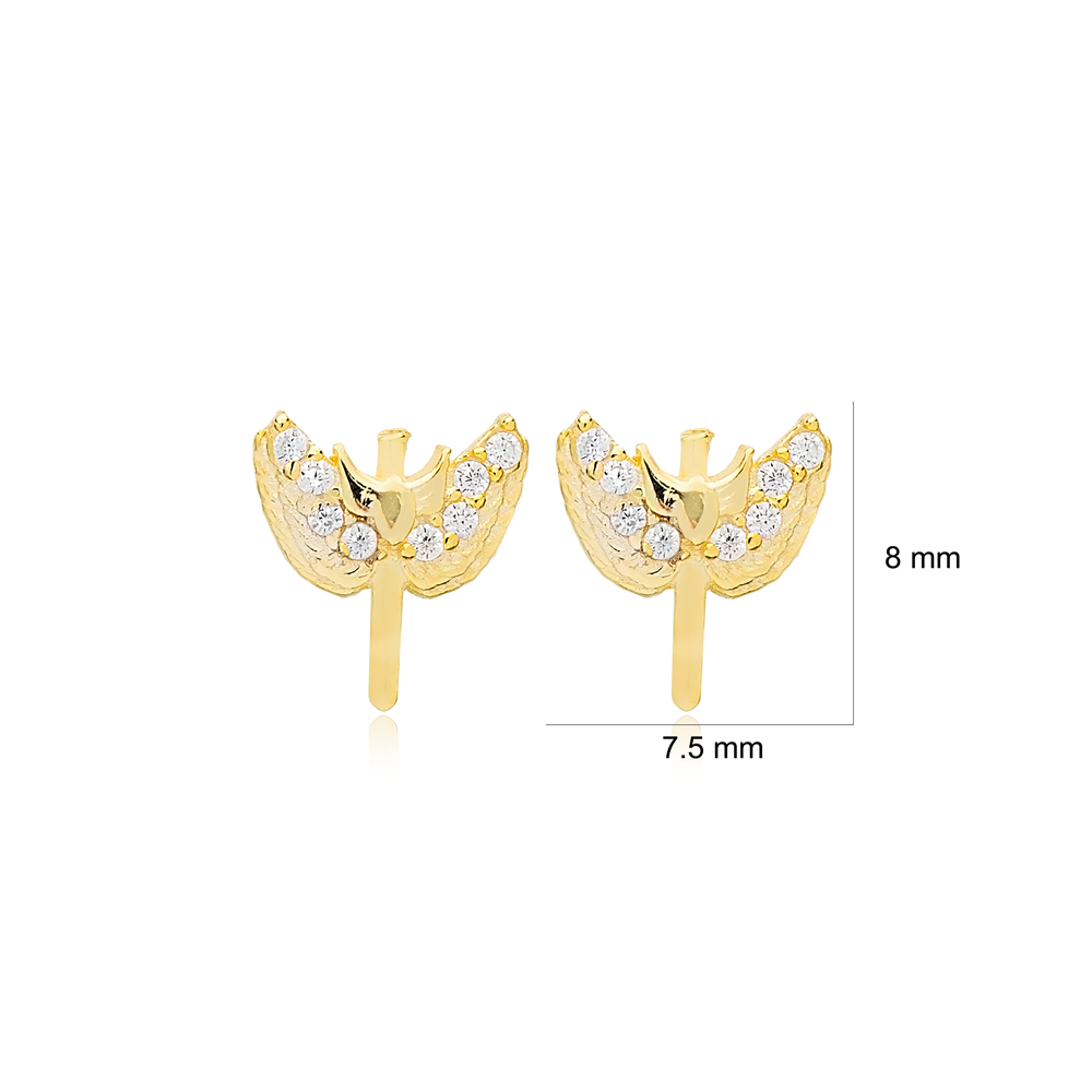 Angel Charm Dainty Stud Earrings Handcrafted 925 Sterling Silver Jewelry