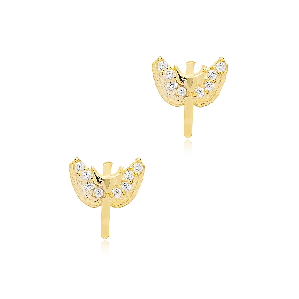 Angel Charm Dainty Stud Earrings Handcrafted 925 Sterling Silver Jewelry