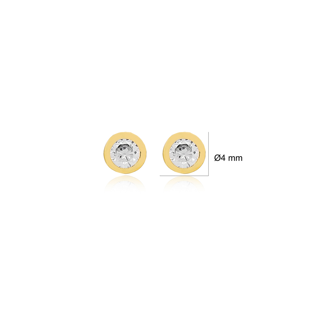 Tiny CZ Stone Minimalist Stud Earrings Women Turkish 925 Sterling Silver Jewelry