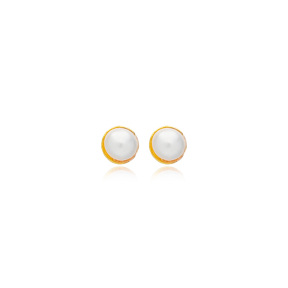 Minimalist Pearl Design Stud Earrings Women Turkish 925 Sterling Silver Jewelry