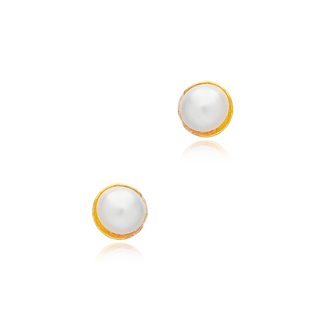 Minimalist Pearl Design Stud Earrings Women Turkish 925 Sterling Silver Jewelry