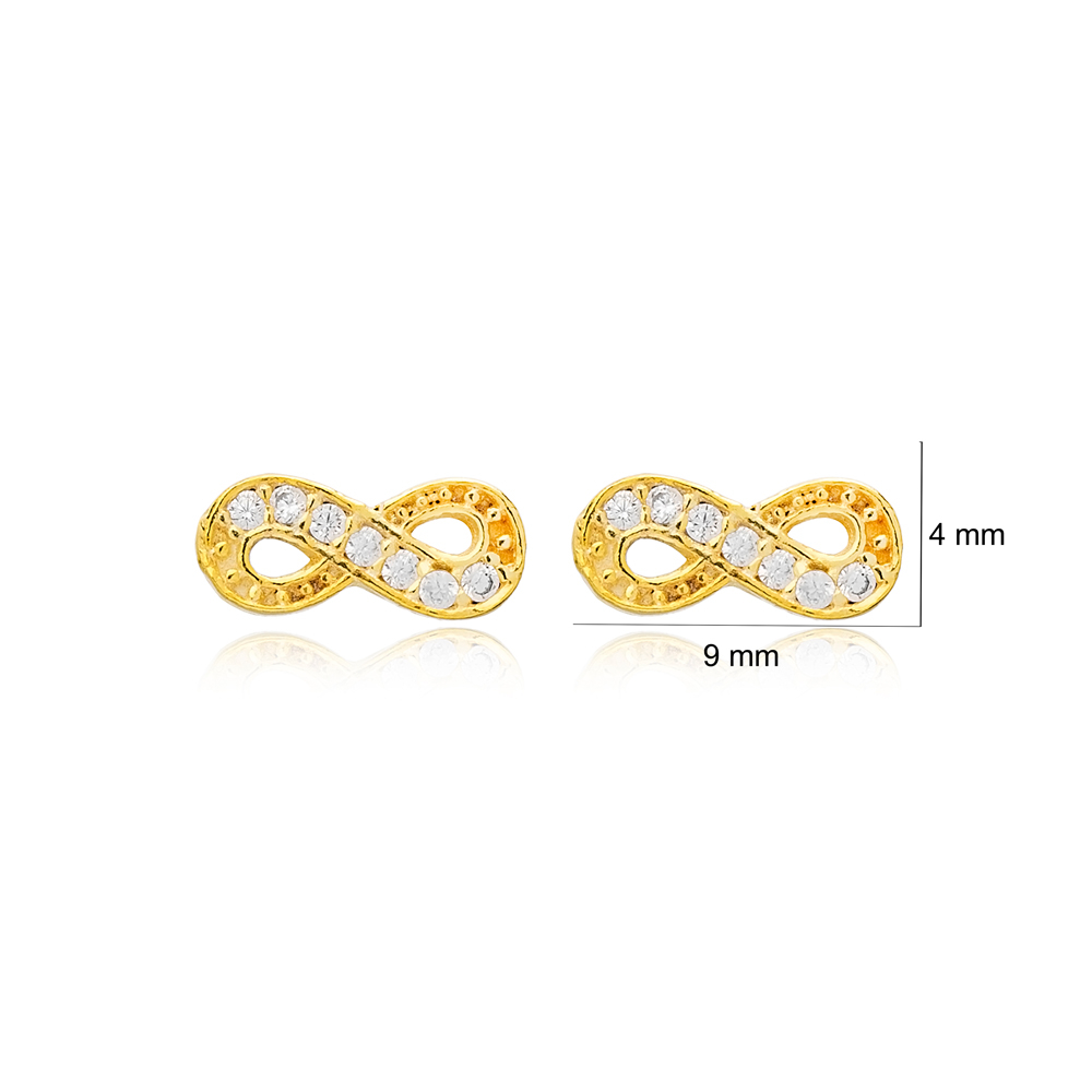 Infinity Design Minimalist Stud Earrings Women Turkish 925 Sterling Silver Jewelry