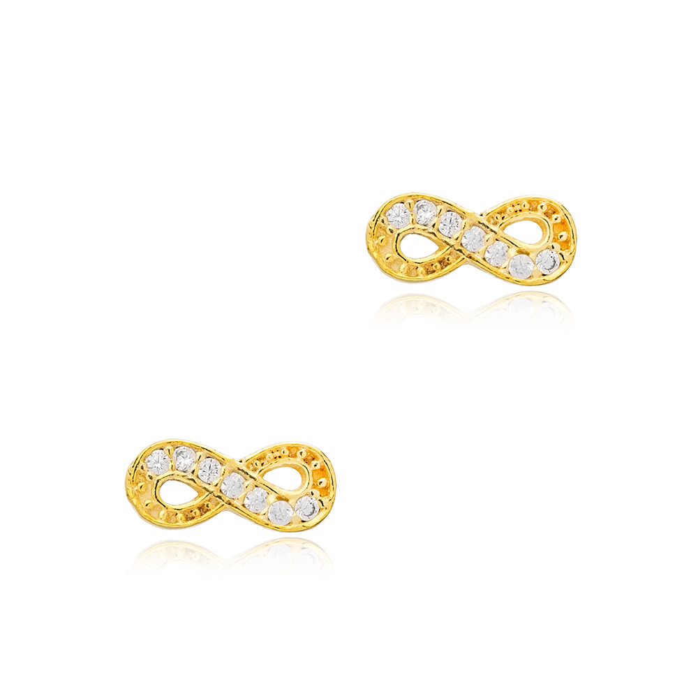 Infinity Design Minimalist Stud Earrings Women Turkish 925 Sterling Silver Jewelry