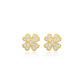 Four Leaf Clover Design Stud Earrings Women Turkish 925 Sterling Silver Jewelry