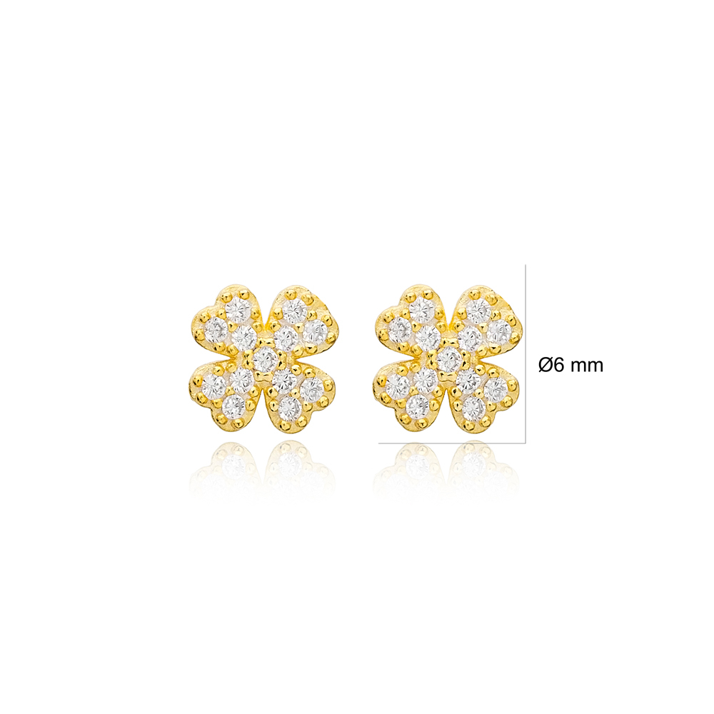 Four Leaf Clover Design Stud Earrings Women Turkish 925 Sterling Silver Jewelry