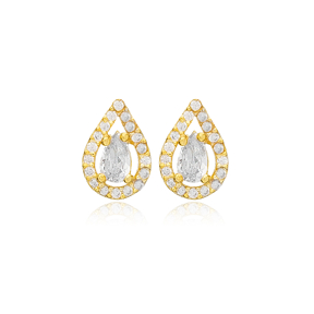 Drop Pear Shape Minimalist Stud Earrings Women Turkish 925 Sterling Silver Jewelry