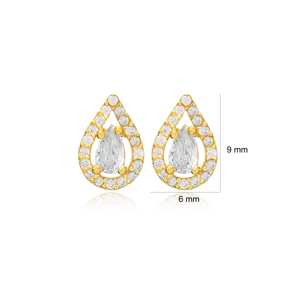 Drop Pear Shape Minimalist Stud Earrings Women Turkish 925 Sterling Silver Jewelry