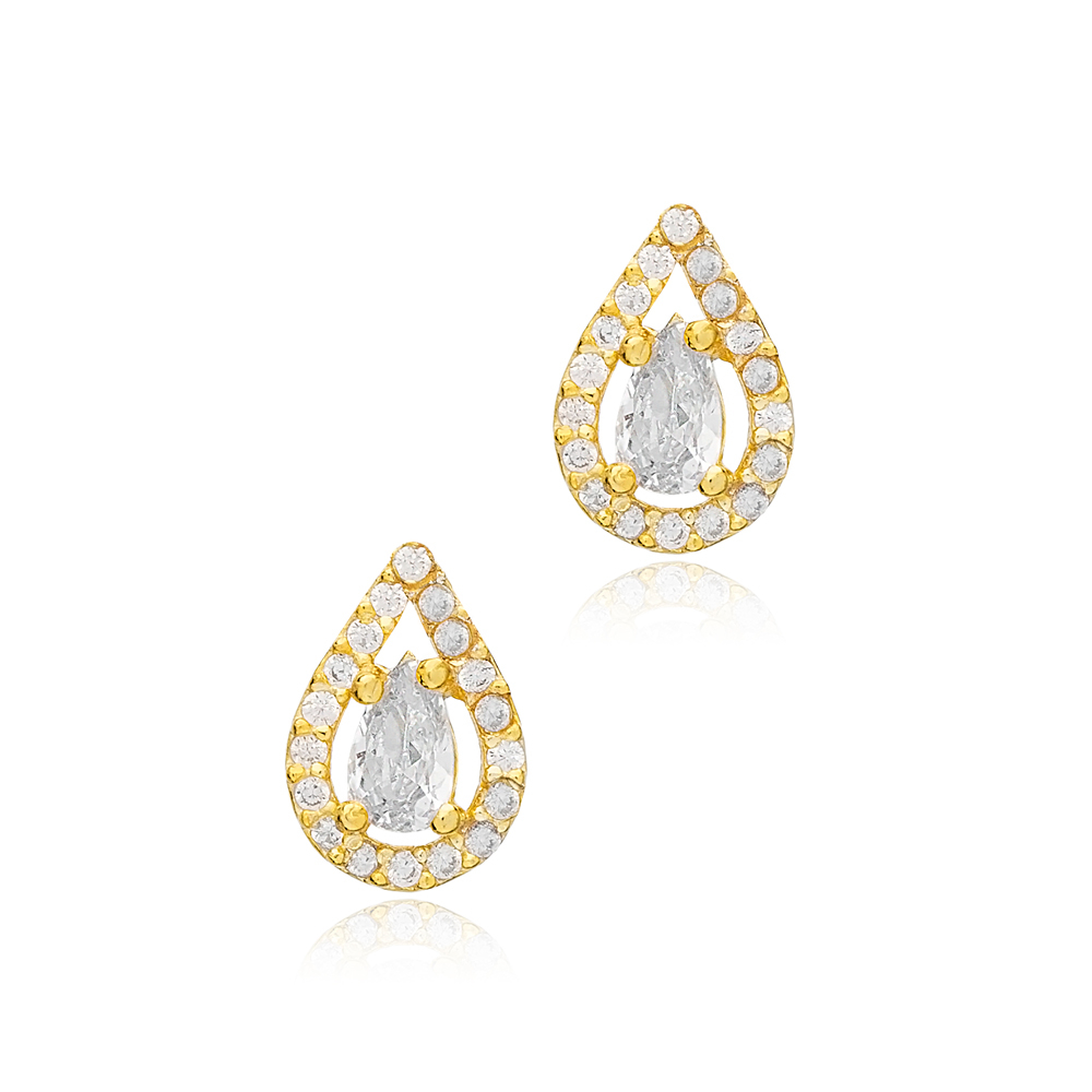 Drop Pear Shape Minimalist Stud Earrings Women Turkish 925 Sterling Silver Jewelry