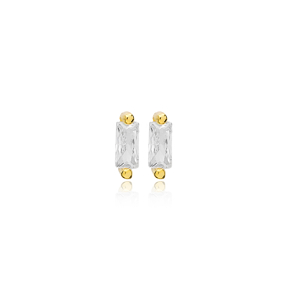 Tiny Baguette CZ Stone Stud Earrings 925 Sterling Silver Jewelry