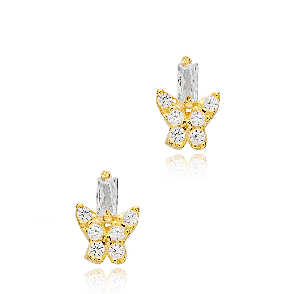 Minimalist Baguette Zircon Women Stud Earrings Handmade 925 Sterling Silver Jewelry