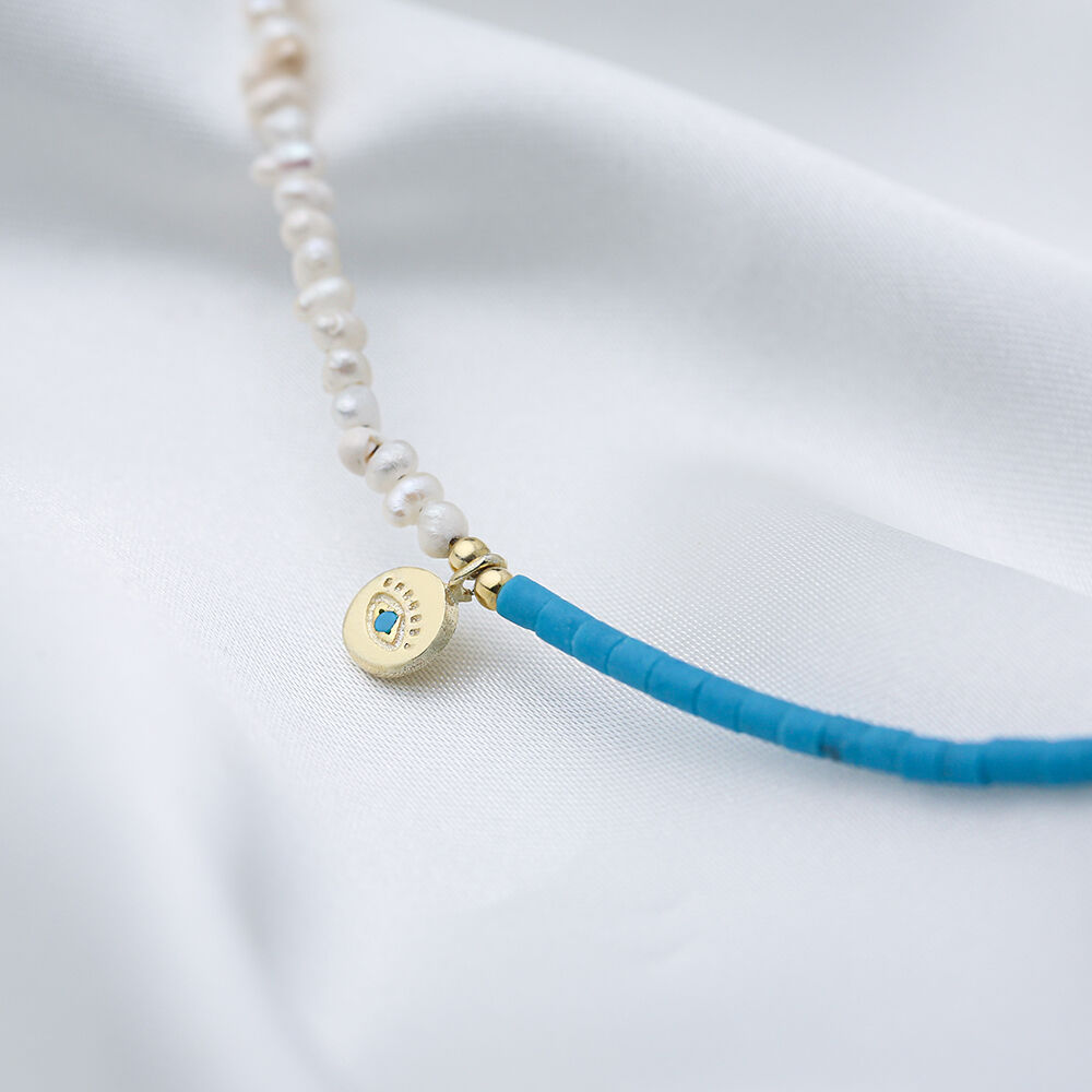 Turquoise Bead Square Evil Eye Charm Double Colour Necklace Wholesale 925 Sterling Silver Jewelry