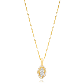 Marquise Design Shiny Zircon Women Charm Pendant Necklace 925 Sterling Silver Jewelry