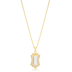 Baguette Shiny Zircon Stone Geometric Design Charm Necklace Pendant 925 Sterling Silver Jewelry