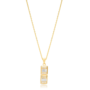 Minimalist Design Elegant Design Baguette Charm Necklace Pendant 925 Sterling Silver Jewelry