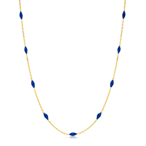 Dark Blue Enamel 30 Forse Chain Handmade Turkish 925 Sterling Silver Jewelry