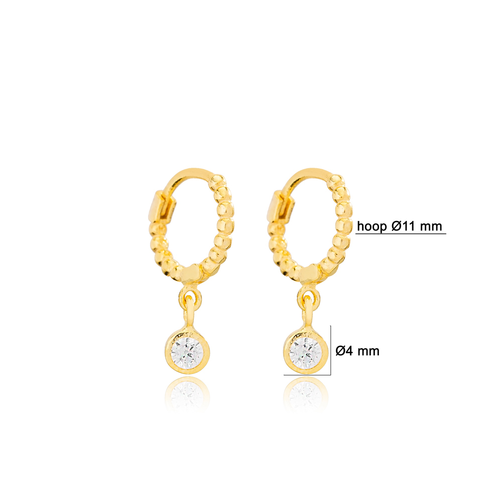 Minimalist Ball Hoop Round Zircon Dangle Earrings 925 Sterling Silver Jewelry