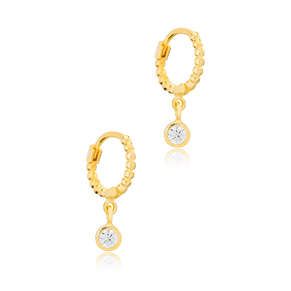 Minimalist Ball Hoop Round Zircon Dangle Earrings 925 Sterling Silver Jewelry