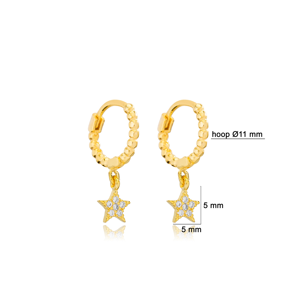 Star Design Dangle Earrings Minimalist Ball Hoop Women 925 Sterling Silver Jewelry
