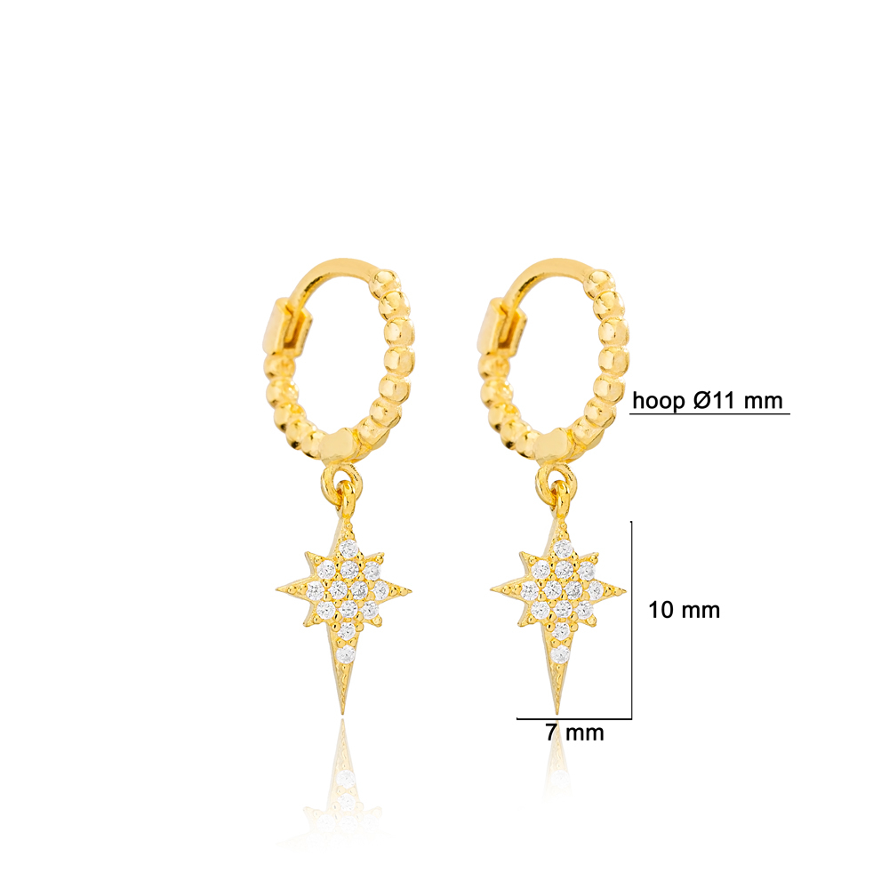 North Star Shape Dangle Earrings Trendy Ball Hoop Women 925 Sterling Silver Jewelry
