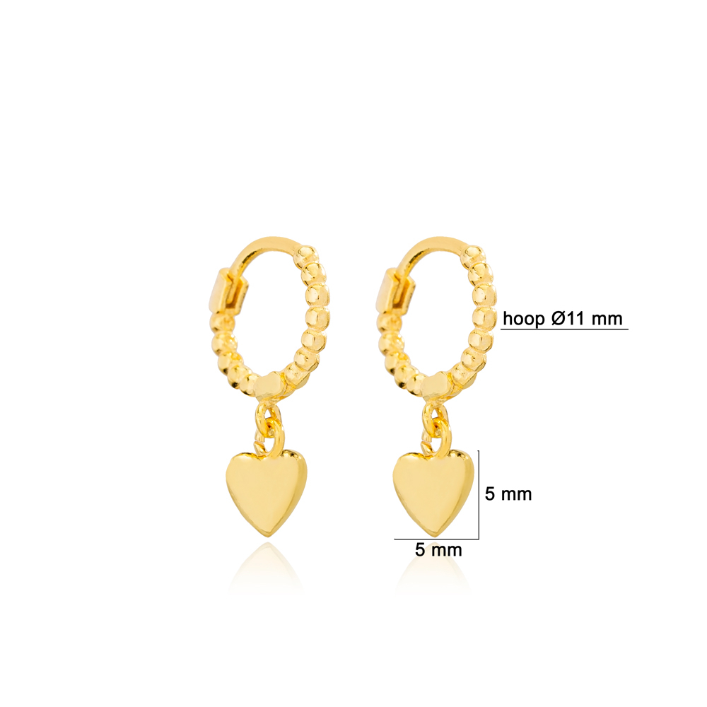 Plain Heart Shape Popular Dangle Earrings Ball Hoop 925 Sterling Silver Jewelry