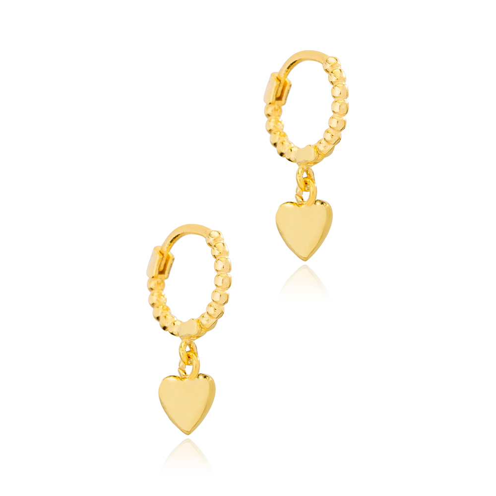 Plain Heart Shape Popular Dangle Earrings Ball Hoop 925 Sterling Silver Jewelry
