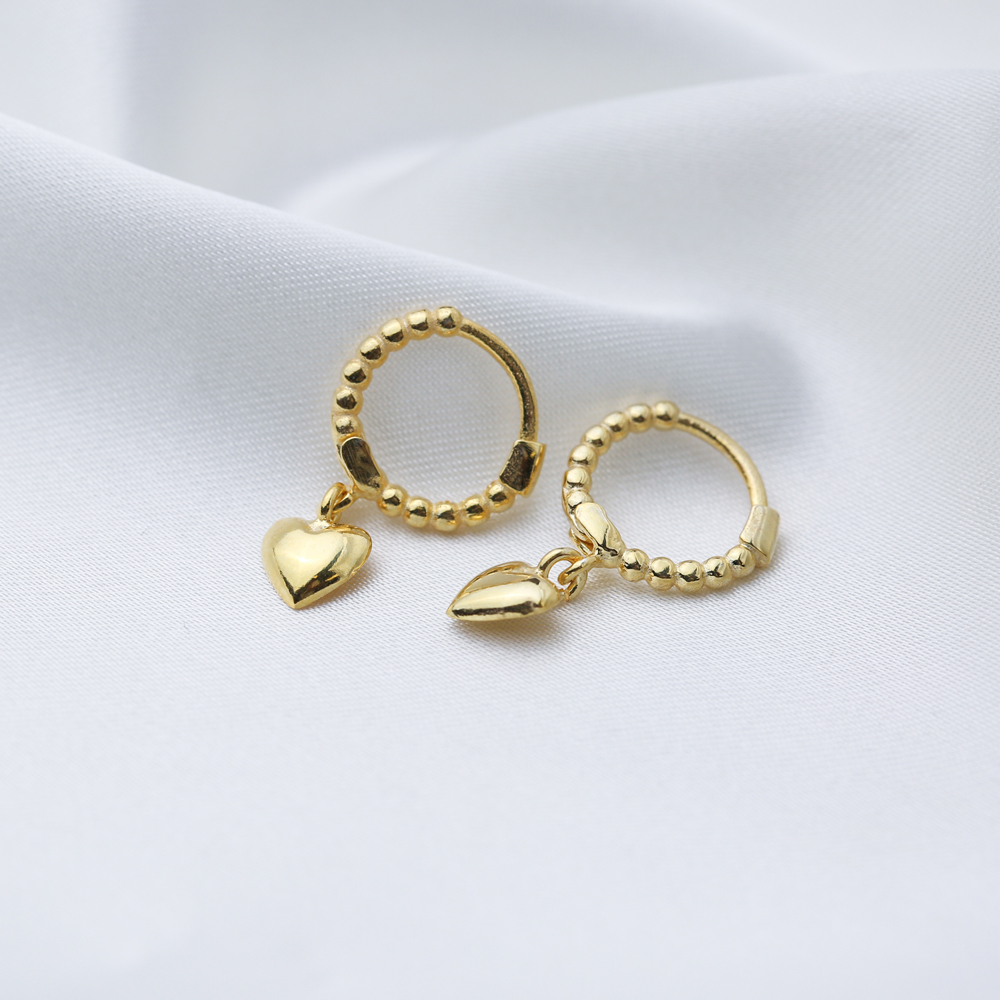 Plain Heart Shape Popular Dangle Earrings Ball Hoop 925 Sterling Silver Jewelry
