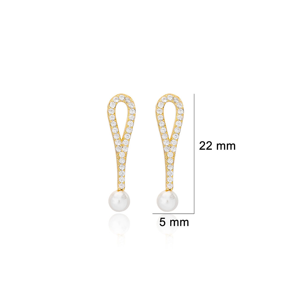 Dainty Shape Stud Earrings with Pearl Women 925 Sterling Silver Jewelry