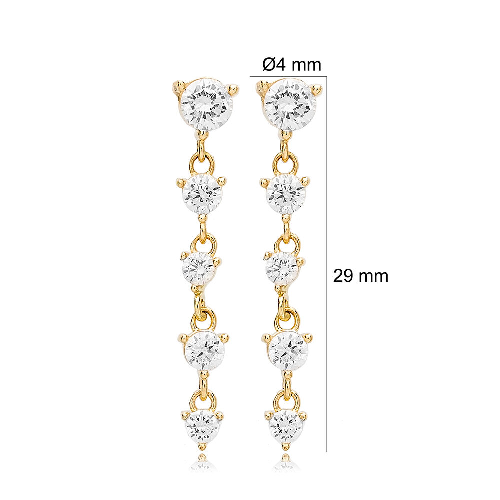 Dainty Five Clear Zircon Stone Design Stud Long Earrings
