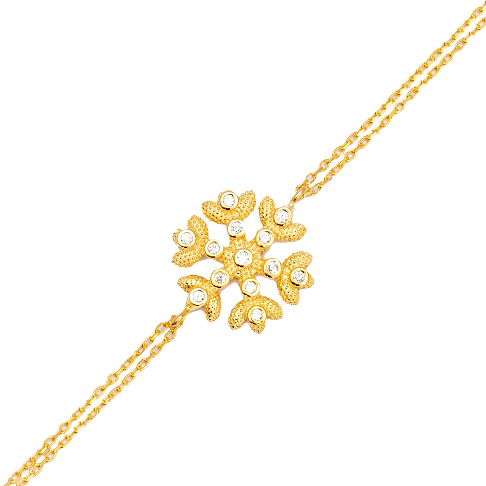 Snowflake Design Clear Zircon Stone Women Charm Bracelet 925 Sterling Silver Jewelry