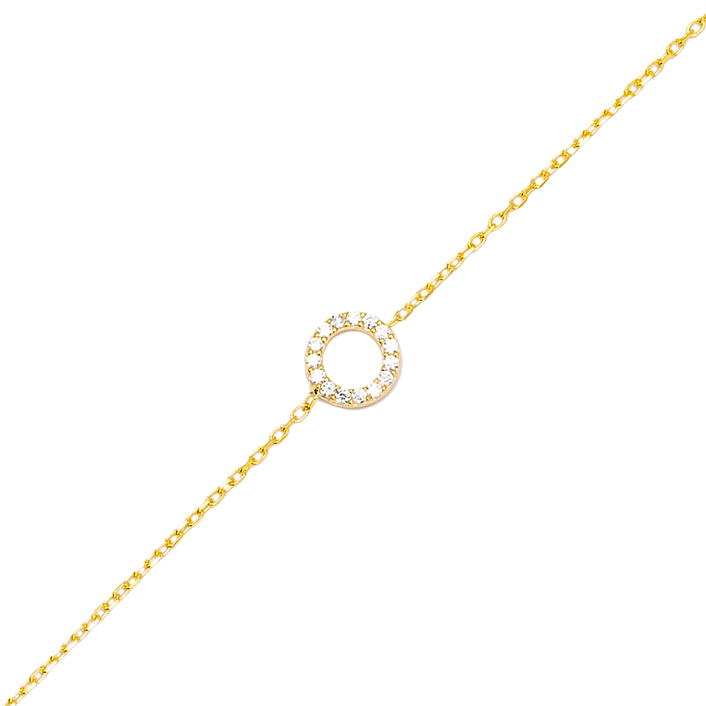 Hollow Round Design Clear Zircon Stone Women Charm Bracelet 925 Sterling Silver Jewelry