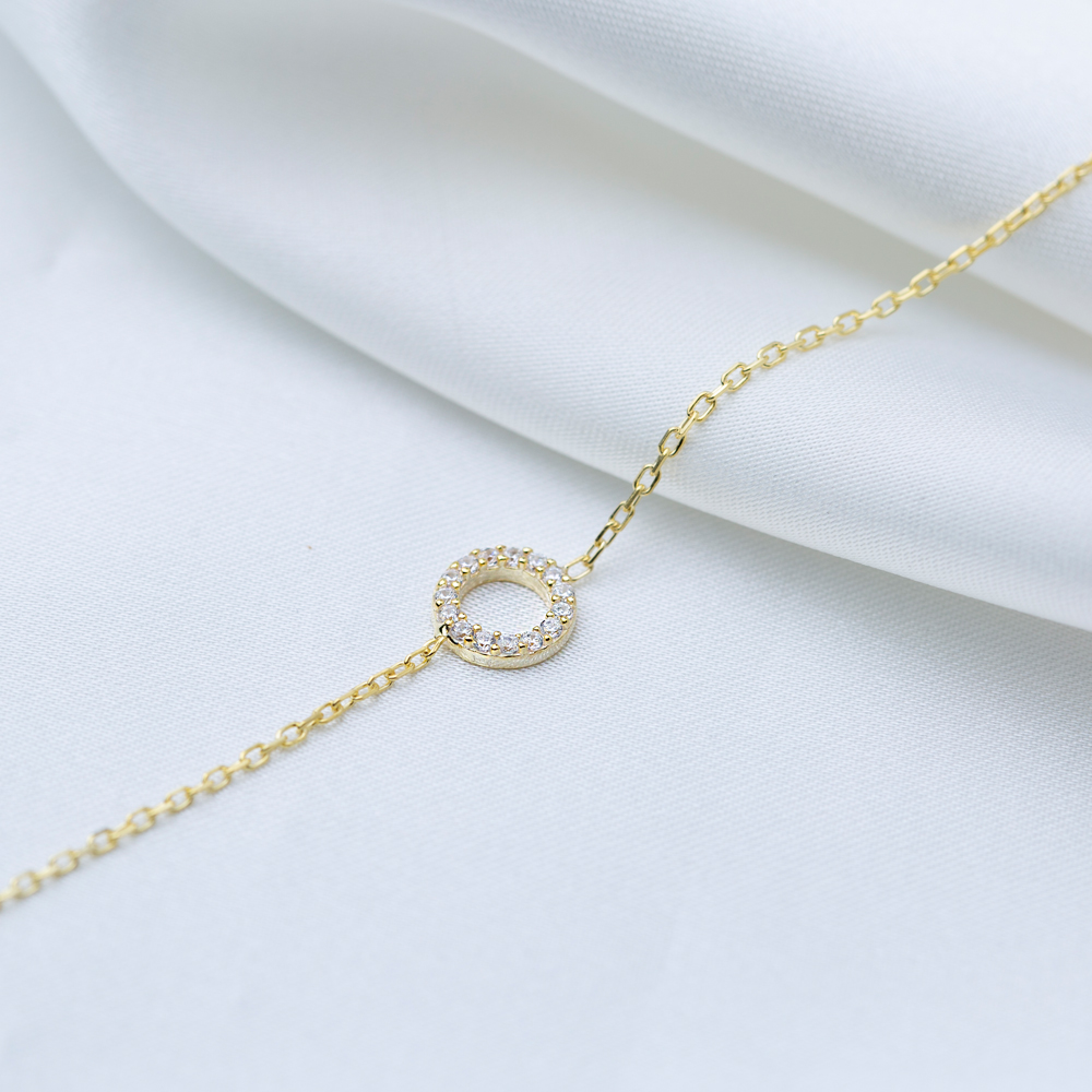Hollow Round Design Clear Zircon Stone Women Charm Bracelet 925 Sterling Silver Jewelry