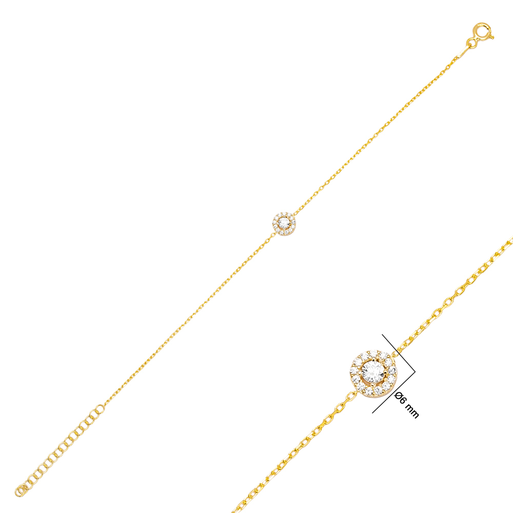 Round Shape Design Clear Zircon Stone Women Charm Bracelet 925 Sterling Silver Jewelry