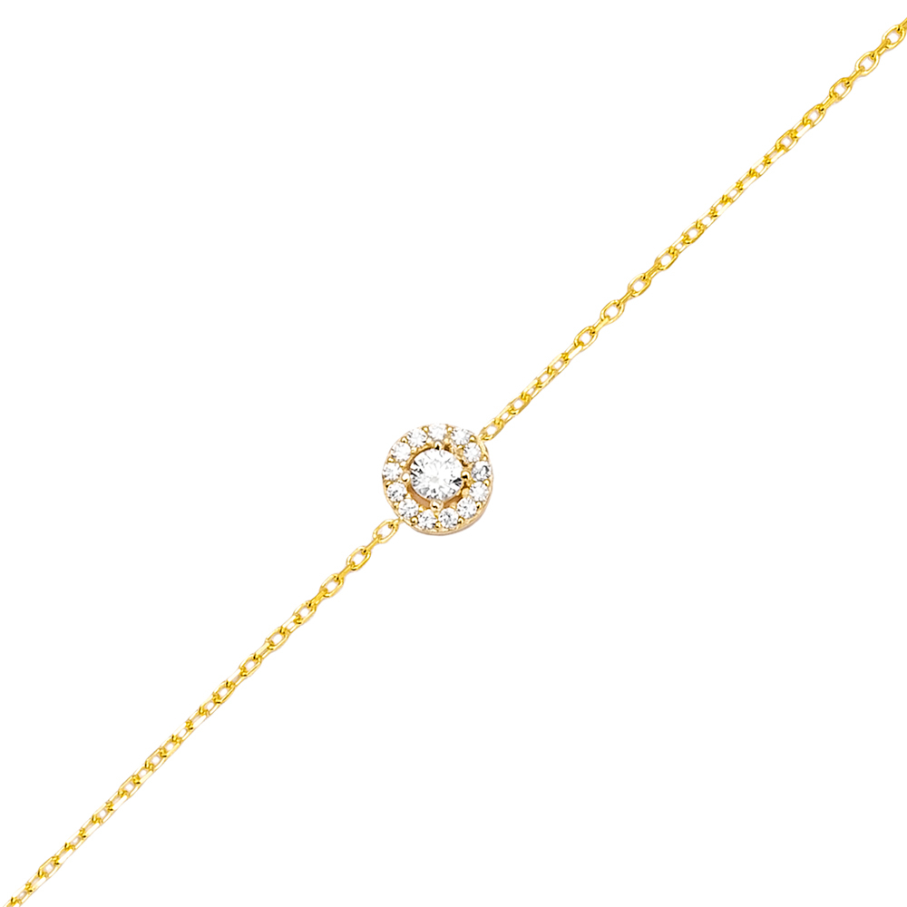 Round Shape Design Clear Zircon Stone Women Charm Bracelet 925 Sterling Silver Jewelry