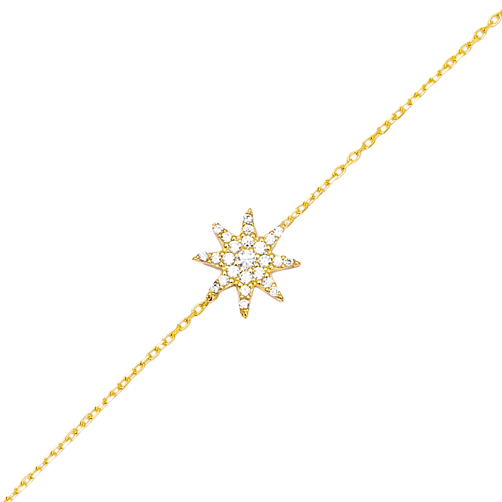 Star Design Clear Zircon Stone Women Charm Bracelet 925 Sterling Silver Jewelry