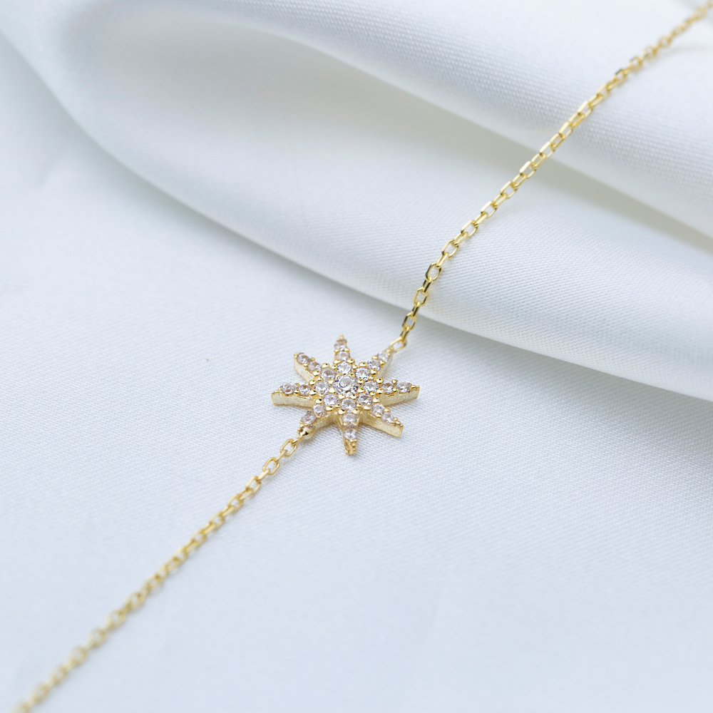 Star Design Clear Zircon Stone Women Charm Bracelet 925 Sterling Silver Jewelry