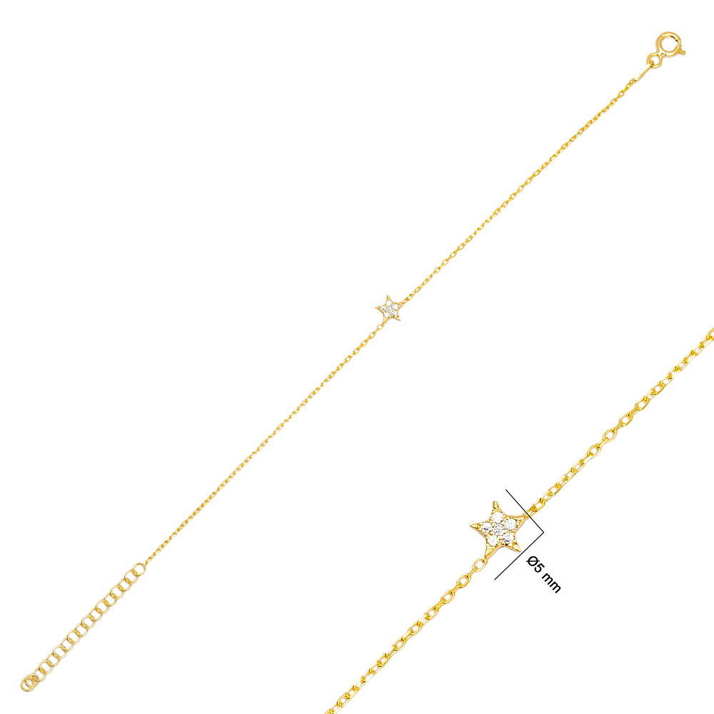 Minimalist Star Design Clear Zircon Stone Women Charm Bracelet 925 Sterling Silver Jewelry