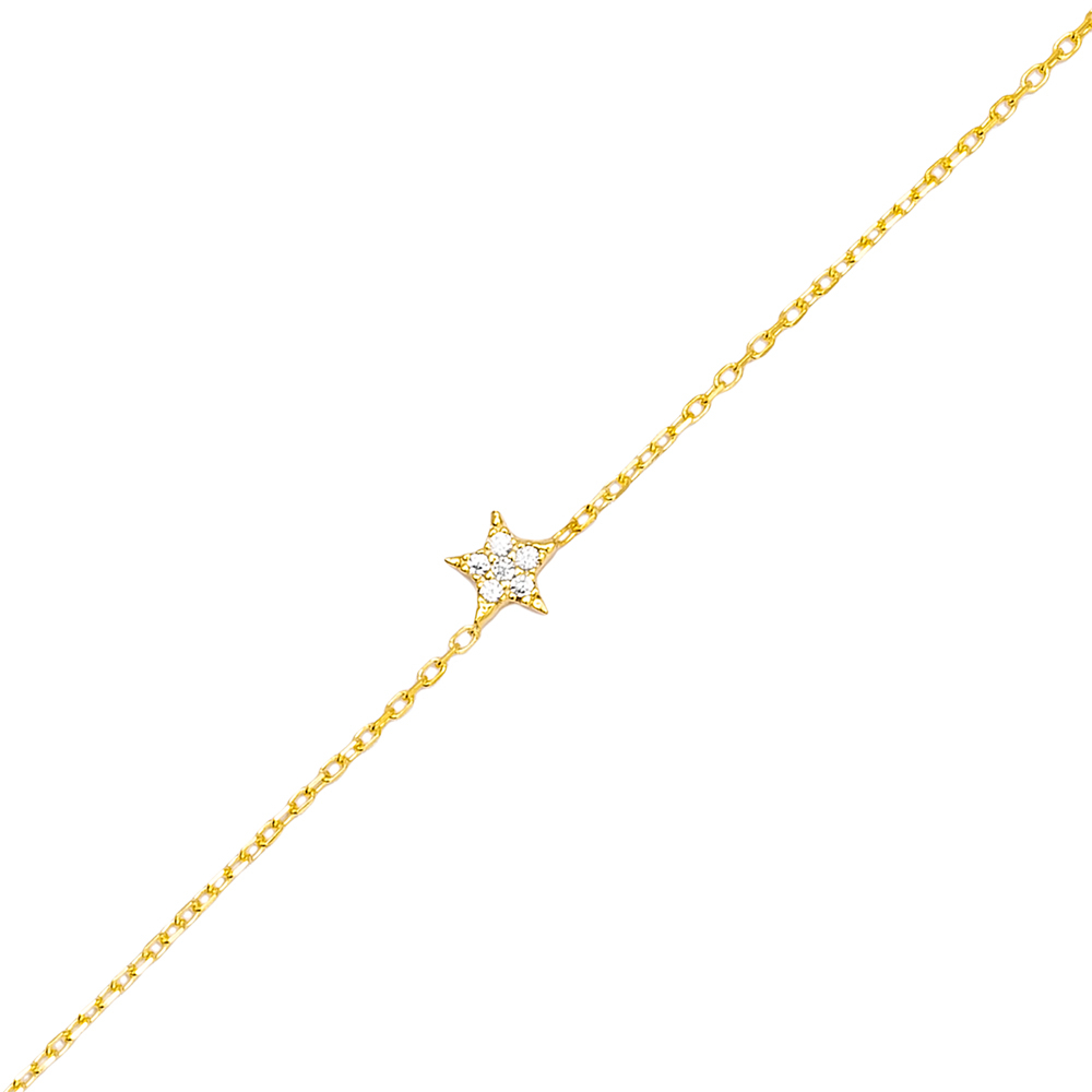Minimalist Star Design Clear Zircon Stone Women Charm Bracelet 925 Sterling Silver Jewelry