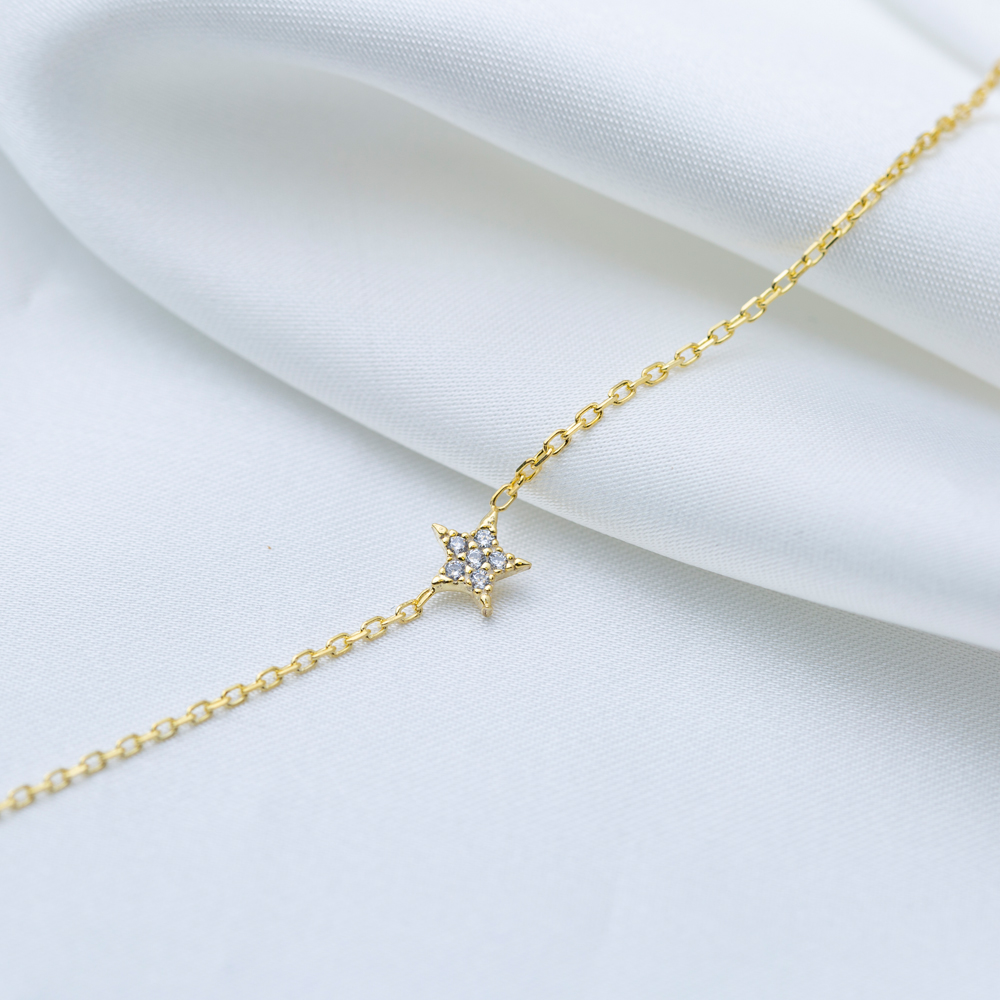 Minimalist Star Design Clear Zircon Stone Women Charm Bracelet 925 Sterling Silver Jewelry