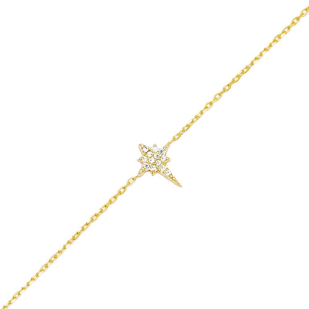 North Star Design Clear Zircon Stone Women Charm Bracelet 925 Sterling Silver Jewelry