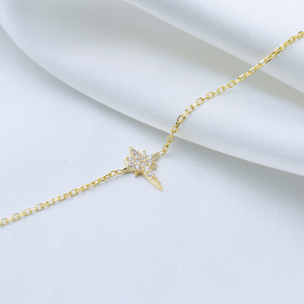 North Star Design Clear Zircon Stone Women Charm Bracelet 925 Sterling Silver Jewelry