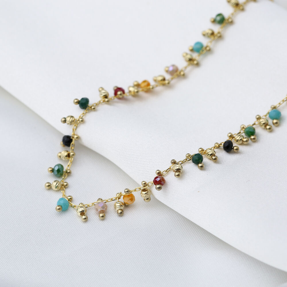 Colorful Mix Stone Shaker Design Anklet Turkish Wholesale Handcrafted 925 Sterling Silver Jewelry