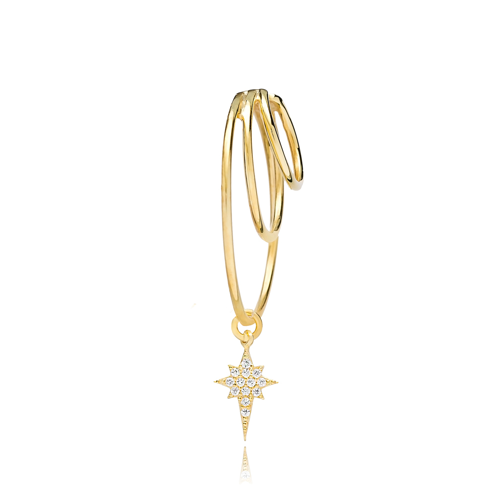 Multi Hoops Funky Star Charm Zircon Stone Cartilage Single Earring Wholesale Turkish 925 Silver Sterling Jewelry
