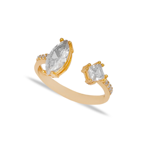 Marquise and Square Design Zircon Stone Adjustable Ring Turkish Women 925 Sterling Silver Jewelry